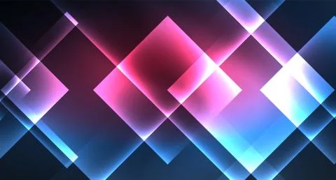 Neon glowing techno square rectangle lines, blue hi-tech futuristic abstract Stock Illustration