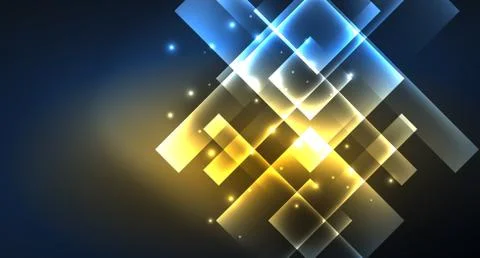 Neon glowing techno square rectangle lines, blue hi-tech futuristic abstract Illustrazione stock