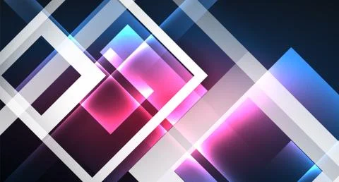 Neon glowing techno square rectangle lines, blue hi-tech futuristic abstract Illustrazione stock