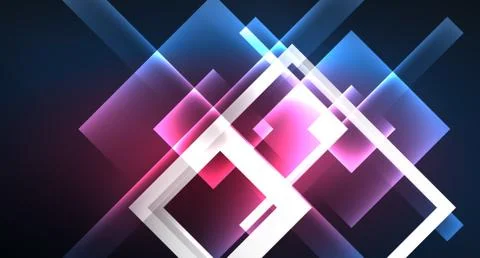 Neon glowing techno square rectangle lines, blue hi-tech futuristic abstract Illustrazione stock