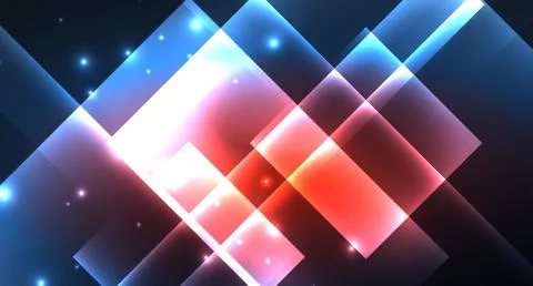 Neon glowing techno square rectangle lines, blue hi-tech futuristic abstract Illustrazione stock