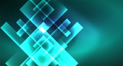 Neon glowing techno square rectangle lines, blue hi-tech futuristic abstract Stock Illustration