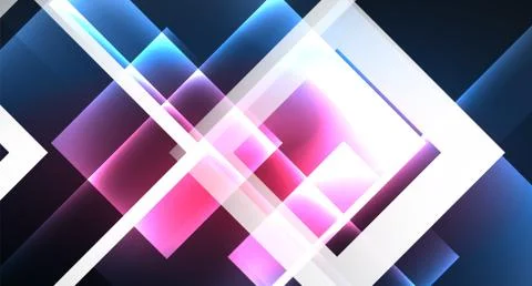 Neon glowing techno square rectangle lines, blue hi-tech futuristic abstract Illustrazione stock