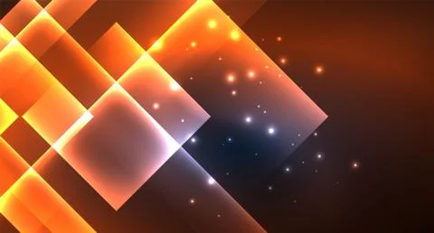 Neon glowing techno square rectangle lines, blue hi-tech futuristic abstract Stock Illustration