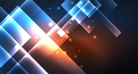 Neon glowing techno square rectangle lines, blue hi-tech futuristic abstract Stock Illustration