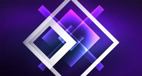 Neon glowing techno square rectangle lines, blue hi-tech futuristic abstract Stock Illustration