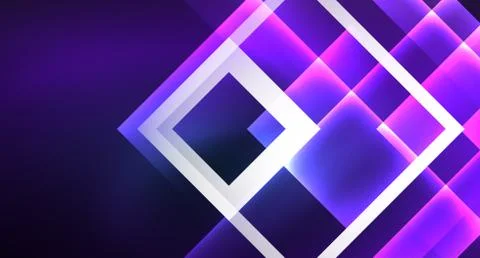 Neon glowing techno square rectangle lines, blue hi-tech futuristic abstract Illustrazione stock