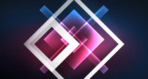Neon glowing techno square rectangle lines, blue hi-tech futuristic abstract Stock Illustration