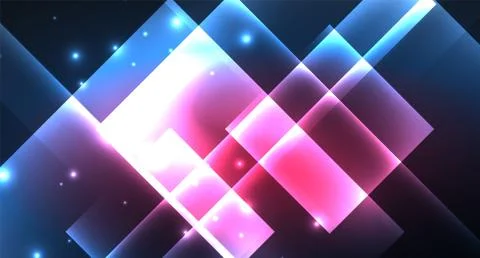 Neon glowing techno square rectangle lines, blue hi-tech futuristic abstract Stock Illustration