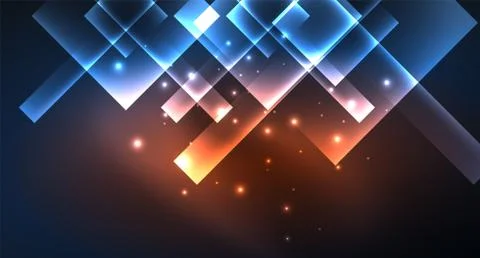 Neon glowing techno square rectangle lines, blue hi-tech futuristic abstract Stock Illustration