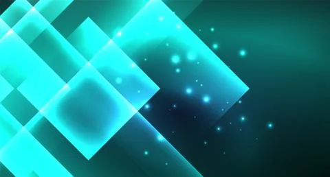 Neon glowing techno square rectangle lines, blue hi-tech futuristic abstract Illustrazione stock