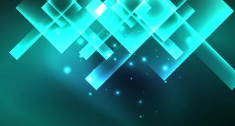 Neon glowing techno square rectangle lines, blue hi-tech futuristic abstract Illustrazione stock