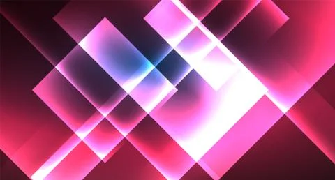 Neon glowing techno square rectangle lines, blue hi-tech futuristic abstract Stock Illustration