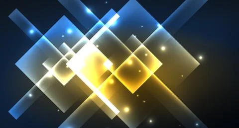 Neon glowing techno square rectangle lines, blue hi-tech futuristic abstract Stock Illustration