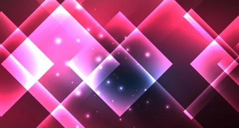 Neon glowing techno square rectangle lines, blue hi-tech futuristic abstract Stock Illustration