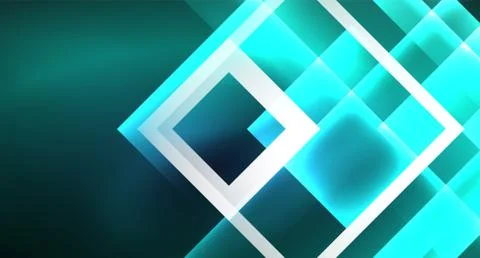 Neon glowing techno square rectangle lines, blue hi-tech futuristic abstract Illustrazione stock