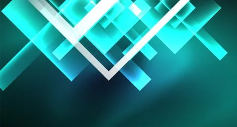 Neon glowing techno square rectangle lines, blue hi-tech futuristic abstract Stock Illustration