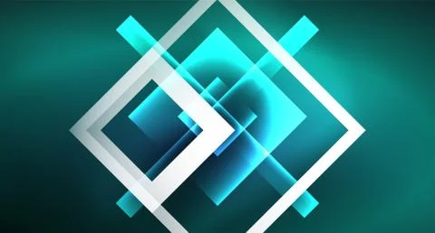 Neon glowing techno square rectangle lines, blue hi-tech futuristic abstract Illustrazione stock