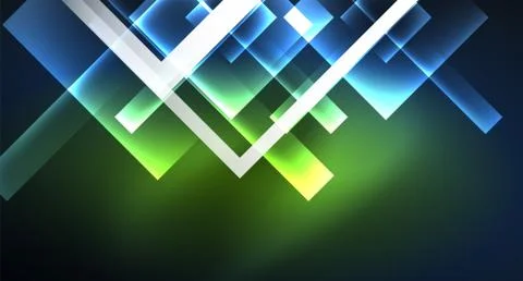 Neon glowing techno square rectangle lines, blue hi-tech futuristic abstract Illustrazione stock