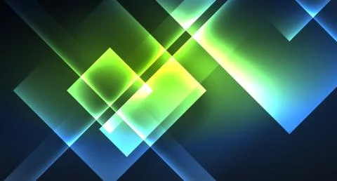 Neon glowing techno square rectangle lines, blue hi-tech futuristic abstract Stock Illustration