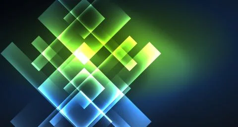 Neon glowing techno square rectangle lines, blue hi-tech futuristic abstract Stock Illustration