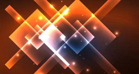 Neon glowing techno square rectangle lines, blue hi-tech futuristic abstract Illustrazione stock