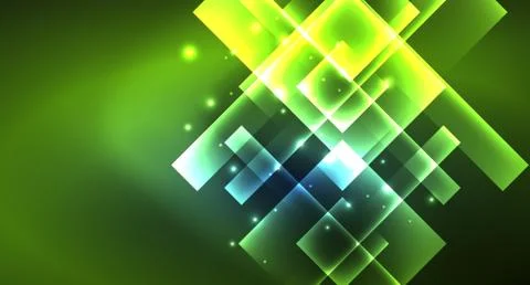 Neon glowing techno square rectangle lines, blue hi-tech futuristic abstract Stock Illustration