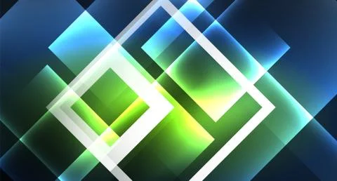 Neon glowing techno square rectangle lines, blue hi-tech futuristic abstract Illustrazione stock