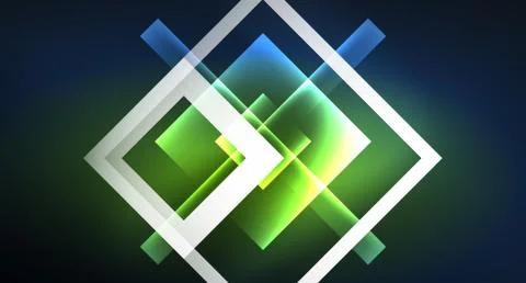 Neon glowing techno square rectangle lines, blue hi-tech futuristic abstract Stock Illustration