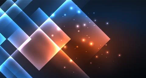 Neon glowing techno square rectangle lines, blue hi-tech futuristic abstract Stock Illustration