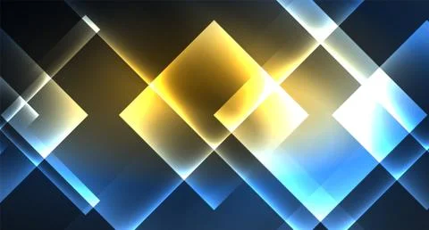Neon glowing techno square rectangle lines, blue hi-tech futuristic abstract Illustrazione stock