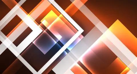 Neon glowing techno square rectangle lines, blue hi-tech futuristic abstract Illustrazione stock