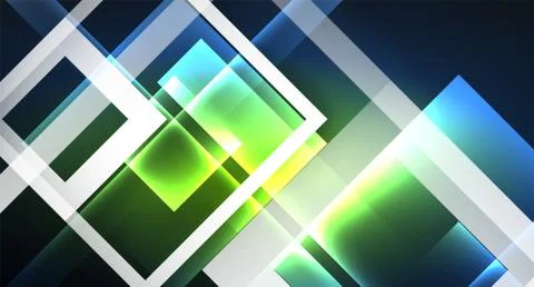 Neon glowing techno square rectangle lines, blue hi-tech futuristic abstract Stock Illustration