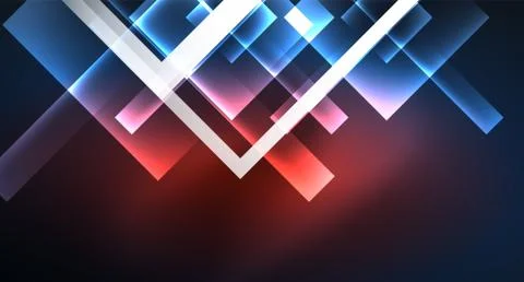 Neon glowing techno square rectangle lines, blue hi-tech futuristic abstract Illustrazione stock