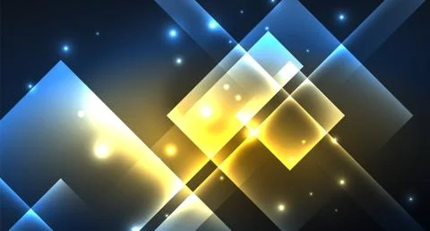 Neon glowing techno square rectangle lines, blue hi-tech futuristic abstract Illustrazione stock