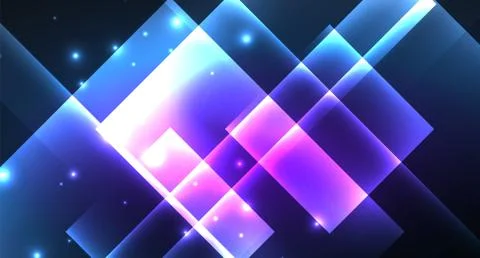 Neon glowing techno square rectangle lines, blue hi-tech futuristic abstract Illustrazione stock