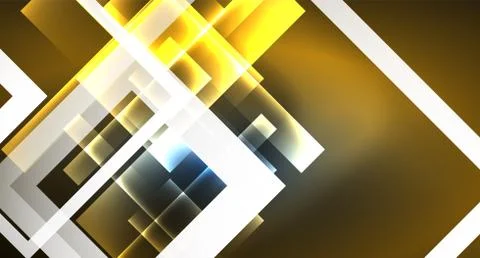 Neon glowing techno square rectangle lines, blue hi-tech futuristic abstract Stock Illustration