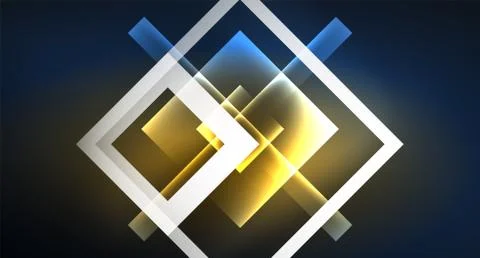 Neon glowing techno square rectangle lines, blue hi-tech futuristic abstract Stock Illustration