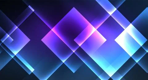 Neon glowing techno square rectangle lines, blue hi-tech futuristic abstract Illustrazione stock