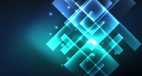 Neon glowing techno square rectangle lines, blue hi-tech futuristic abstract Illustrazione stock