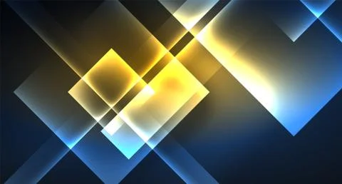 Neon glowing techno square rectangle lines, blue hi-tech futuristic abstract Stock Illustration