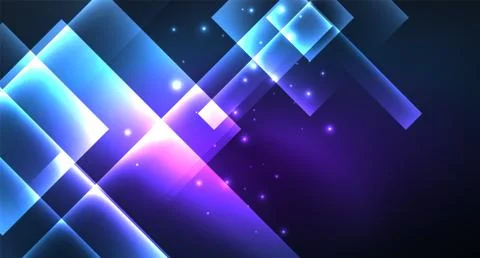 Neon glowing techno square rectangle lines, blue hi-tech futuristic abstract Illustrazione stock