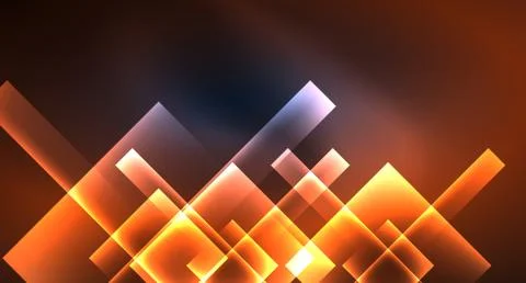 Neon glowing techno square rectangle lines, blue hi-tech futuristic abstract Stock Illustration