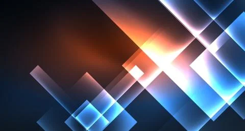 Neon glowing techno square rectangle lines, blue hi-tech futuristic abstract Stock Illustration