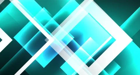 Neon glowing techno square rectangle lines, blue hi-tech futuristic abstract Illustrazione stock