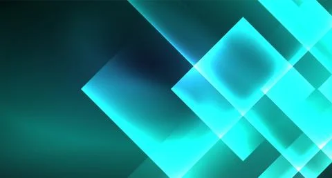 Neon glowing techno square rectangle lines, blue hi-tech futuristic abstract Illustrazione stock