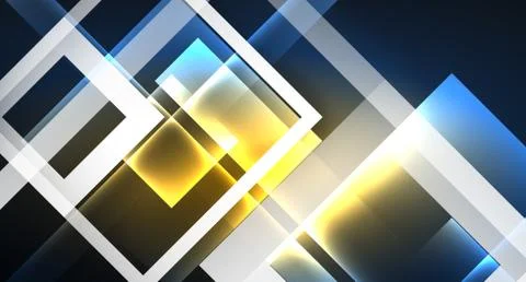 Neon glowing techno square rectangle lines, blue hi-tech futuristic abstract Stock Illustration