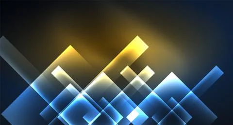 Neon glowing techno square rectangle lines, blue hi-tech futuristic abstract Illustrazione stock