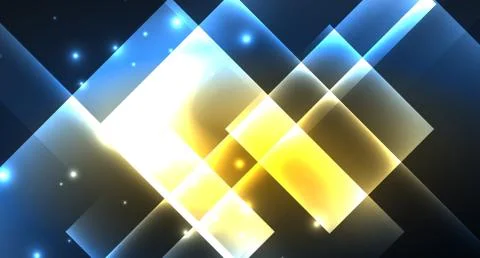 Neon glowing techno square rectangle lines, blue hi-tech futuristic abstract Illustrazione stock