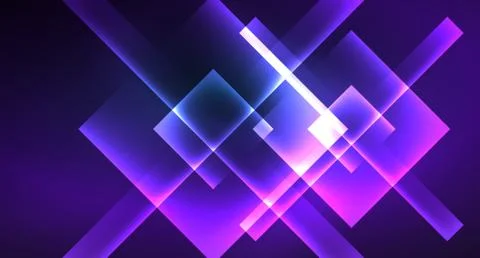 Neon glowing techno square rectangle lines, blue hi-tech futuristic abstract Illustrazione stock